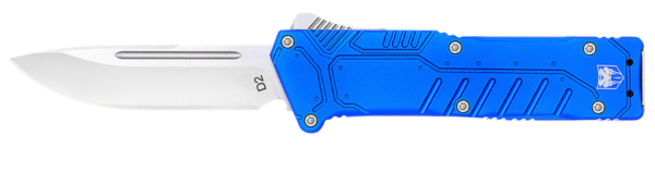 CobraTec Knives Special Forces 3.25" OTF Drop Point Plain Satin D2 Steel Blade, 4.75" Blue Textured Anodized Aluminum Handle