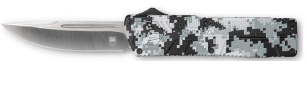 CobraTec Knives Lightweight 3.25" OTF Drop Point Plain D2 Steel Blade/Winter Digi Camo Aluminum Handle Includes Pocket Clip
