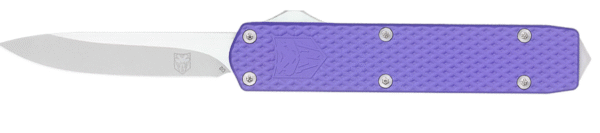 CobraTec Knives Mini Mamba Gen II 2.25" OTF Plain Stonewashed D2 Steel Blade, 3.38" Purple Textured Anodized Aluminum Handle, Features Glass Breaker, Includes Pocket Clip