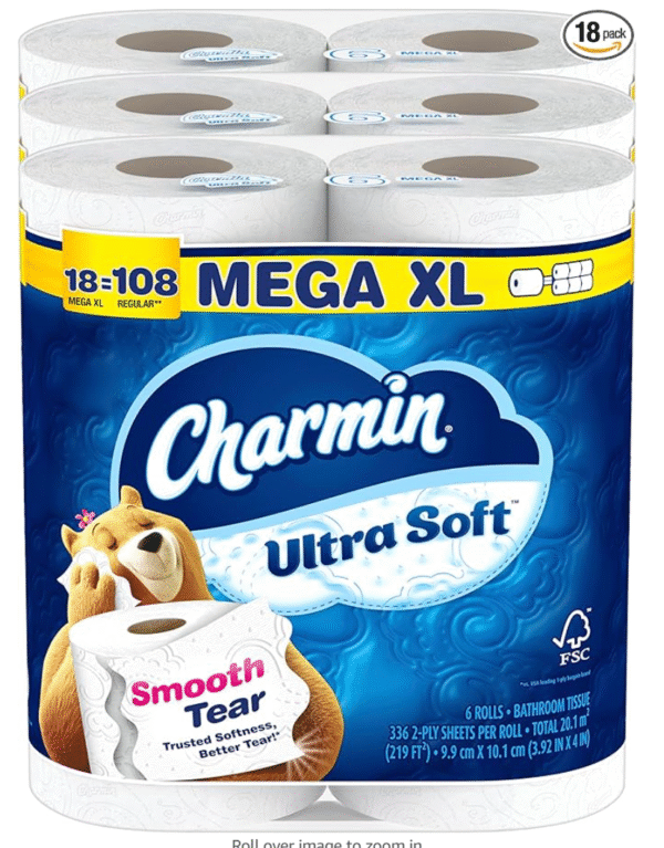 Charmin Ultra Soft Toilet Paper, 18 Mega XL Rolls = 108 Regular Rolls