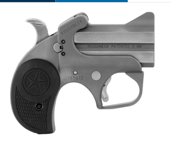 Bond Arms BARN Roughneck 9mm Luger 2rd 2.50" Stainless Steel Double Barrel w/Bead Blasted Frame, Blade Front/Fixed Rear Sights, Rebounding Hammer, Rubber Grip, Manual Safety