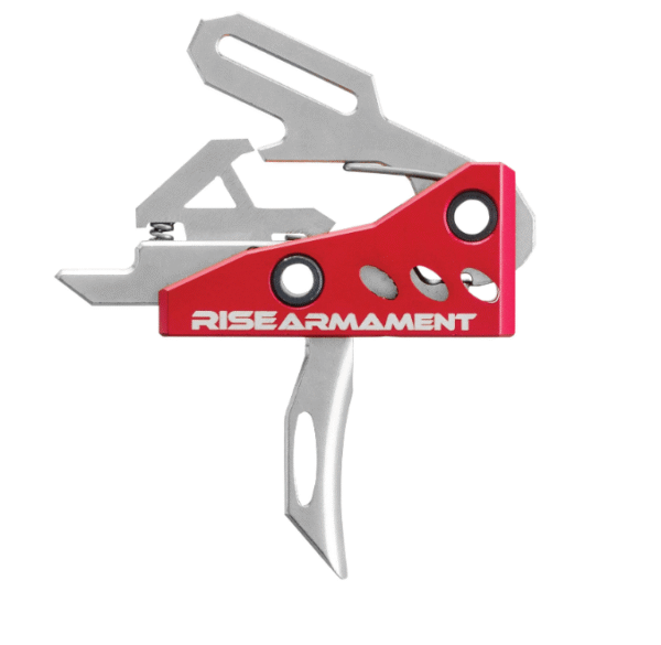 Rise Armament RA-535 High Performance Single-Stage Straight Trigger with 3.50 lbs Draw Weight & Silver/Red Hardcoat Anodized Finish for AR-Platform