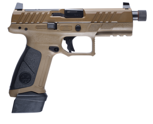 Beretta USA APX A1 Tactical Full Size Frame 9mm Luger 21+1 4.80" Black Threaded Tip-Up Barrel, Black Bruniton Optic Ready/Serrated Steel Slide, Flat Dark Earth Polymer Frame w/Picatinny Rail, Ambidextrous