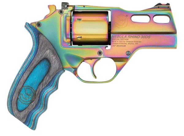 Chiappa Firearms Rhino 30DS Nebula 357 Mag 6 Shot, 3" Rainbow PVD Steel Vent Rib Barrel & Cylinder, Rainbow PVD Aluminum Frame, Blue Laminate, Grip Exposed Hammer