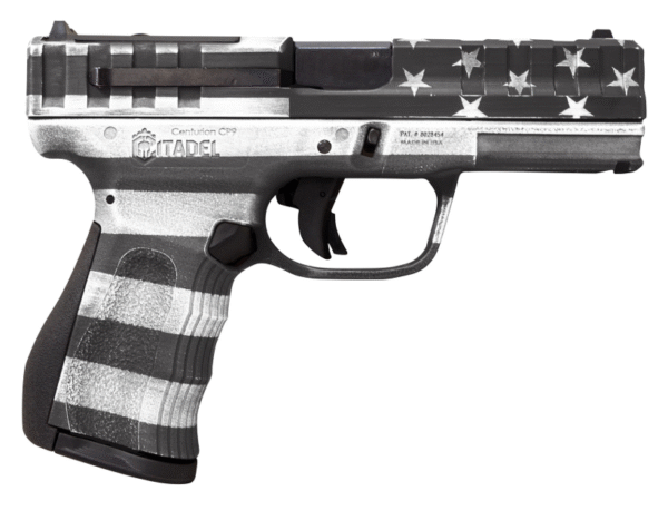 Citadel Centurion 9mm Luger 14+1, 4" Black Steel Barrel, American Flag Gray Cerakote Optic Ready/Serrated Slide, Polymer Frame & Grip, Features Matching Ammo Can
