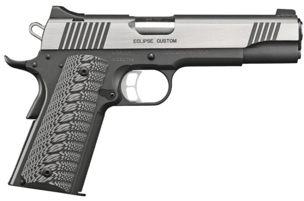 Kimber Mfg, Inc Eclipse Custom 10mm Auto 8+1 5" Stainless Match Grade Barrel, Charcoal Gray Serrated Stainless Steel Slide, Charcoal Gray Stainless Steel Frame w/Beavertail, G10 Grip