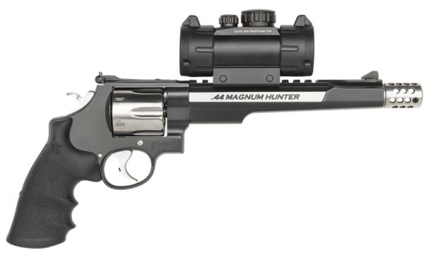 Smith & Wesson PC Model 629 N-Frame 44 S&W Mag 6 Shot 7.50" Stainless Steel Threaded Barrel, Stainless Cylinder, Black Stainless Steel Frame, Black Finger Grooved Grip, Leapers UTG Red/Green Dot, Exposed Hammer