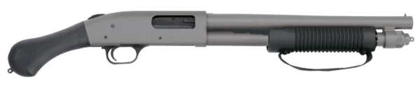 Mossberg 590 Shockwave JIC 12 Gauge Pump 3" 5+1 14.38" Stainless Cerakote Heavy-Walled Barrel, Cerakote Stainless Steel Drilled & Tapped Receiver, Black Raptor Birdshead Grip, Water Resistant, Carry Strap