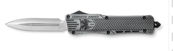 CobraTec Knives CTK-1 Large 3.75" OTF Dagger Plain D2 Steel Blade/Stonewashed Aluminum Handle Features Glass Breaker Includes Pocket Clip