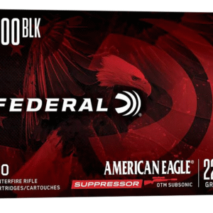 AMMO GAME CAN BE SWAPPED FOR A DIFERENT CALIBER IF WANTED, 500 ROUNDS OF Federal American Eagle Suppressor 300Blackout 220gr Open Tip Match 20 Per Box/25 Case  ITEM # 85747 MFR # AE300BLKSUP2 UPC # 029465064617 HAZMAT-AIR COST: $21.84