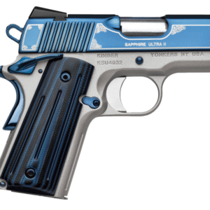 ON HAND, Kimber Mfg, Inc Ultra II 45 ACP 7+1 3" Stainless Match Grade Barrel, Engraved Sapphire Blue PVD Serrated Stainless Steel Slide, Satin Silver Aluminum Frame w/Beavertail, G10 Grip