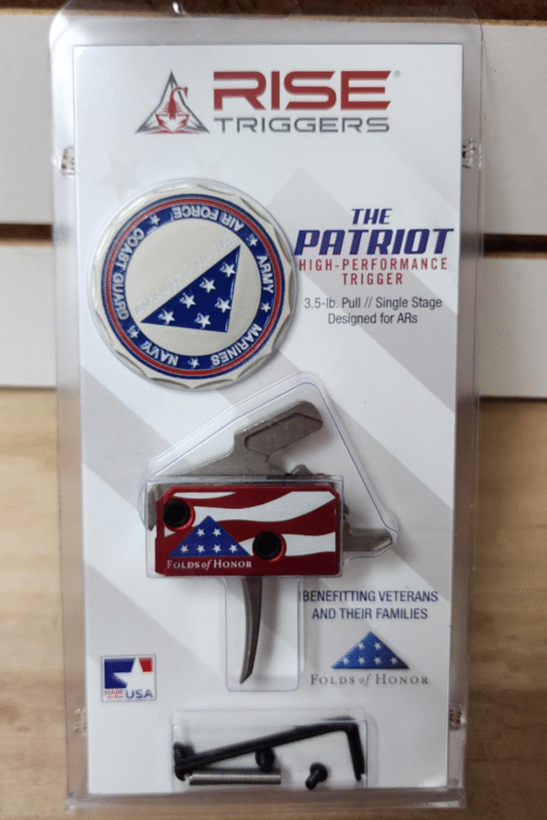 Rise Armament The Patriot High Performance Single-Stage Flat Trigger with 3.50 lbs Draw Weight & Silver/Red/White/Blue Finish for AR-Platform Right